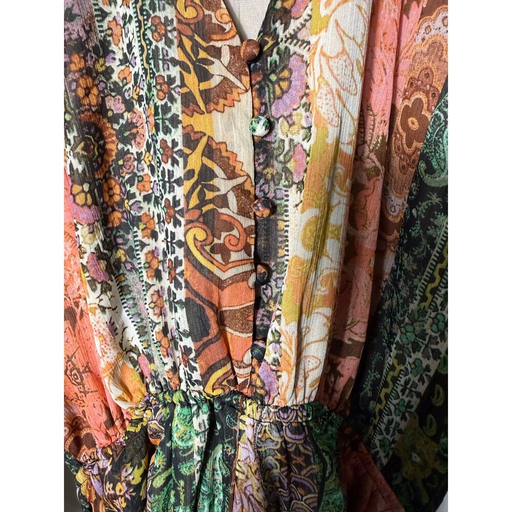 Vici Boho Patchwork Romper Womens Large Long Sleeve Paisley Floral Flowy - Picture 5 of 8